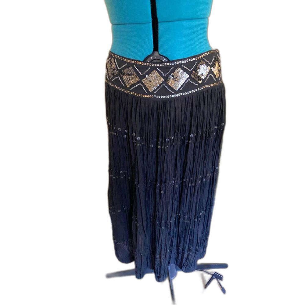 Saks Fifth Avenue 100% Flowy Silk Skirt with Sequins Small Boho